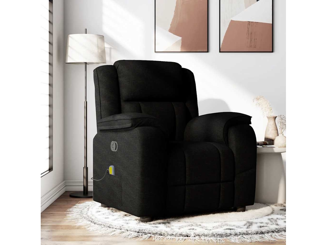 Vidaxl Poltrona De Massagens Reclinável Tecido Preto