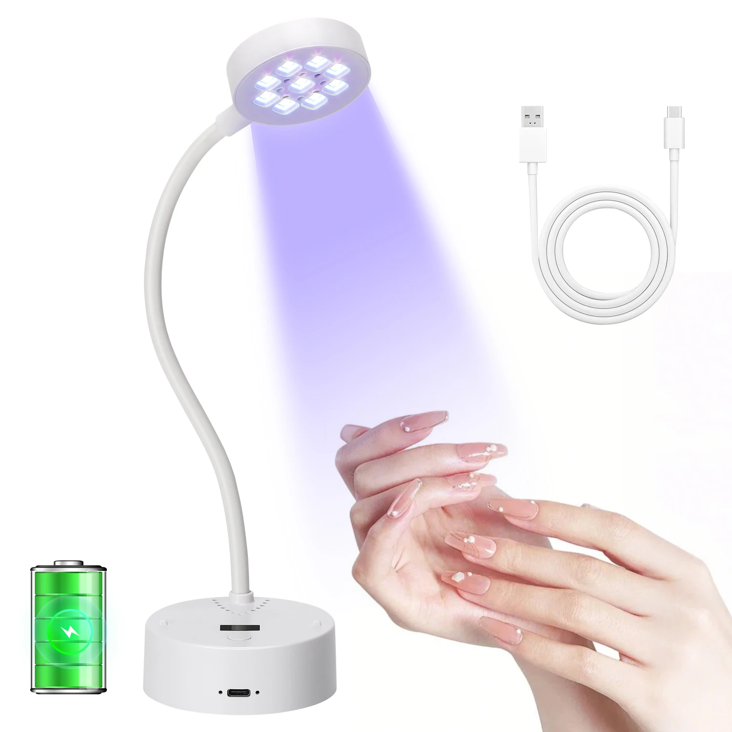 Lâmpada Uv De Mesa Ajustável Em 360° Para Unhas Com 9 Leds