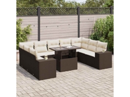 Vidaxl 10 Pcs Conj. Sofás Jardim Com Almofadões Vime Pe Castanho