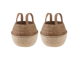 Vidaxl Cachepot Com Alças 2 Pcs Branco Ø 22 X 20 Cm 100% Erva Marinha