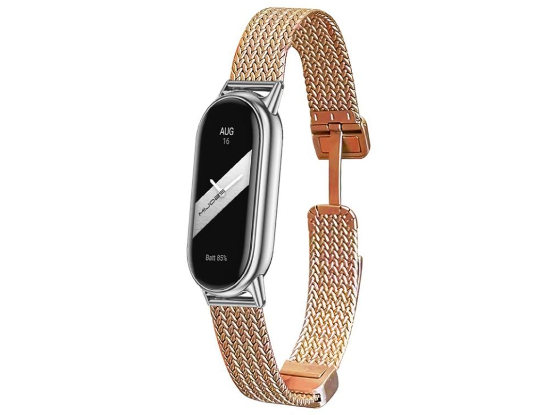 Bracelete Para Xiaomi Smart Band 10/9/8 Nfc - Aço Inoxidável - Fecho Magnético - Design De Orelha De Trigo Ouro Rosa