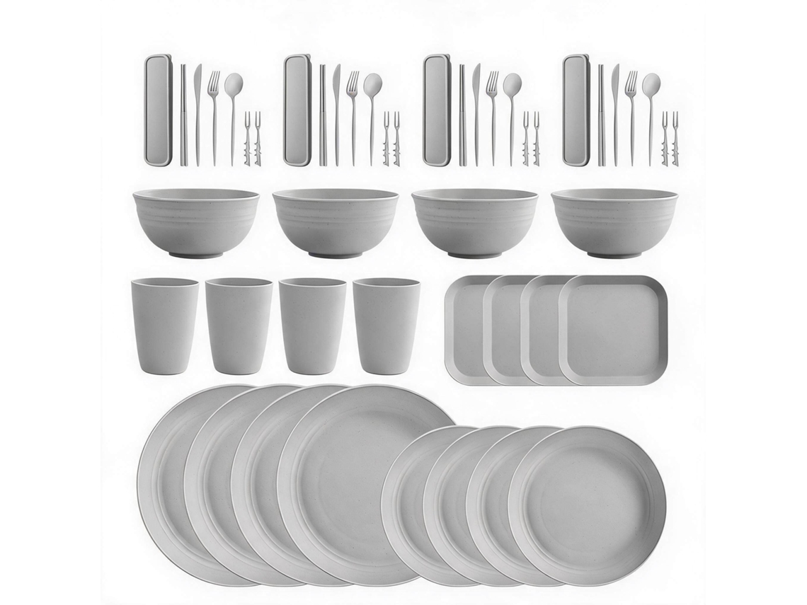 Conjunto De Jantar De 48 Peças Para 4 Pessoas, Reutilizável E Inquebrável Feito De Materiais Ecológicos Digitallab (cinza Claro)