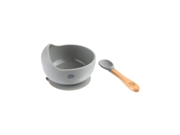 Taça E Colher Madeira E Silicone Cinza Interbaby
