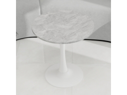 Mesa Baixa Branca Estilo Moderno Meio Século Tampo Redondo Marmorizado Cinza Claro Para 2 A 4 Pessoas