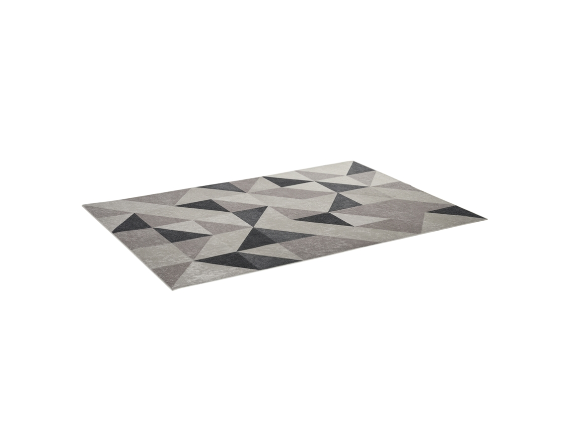 Tapete Moderno de Veludo para Sala de Estar, 230x160 Cm, com Estampa Geométrica, Cinza.