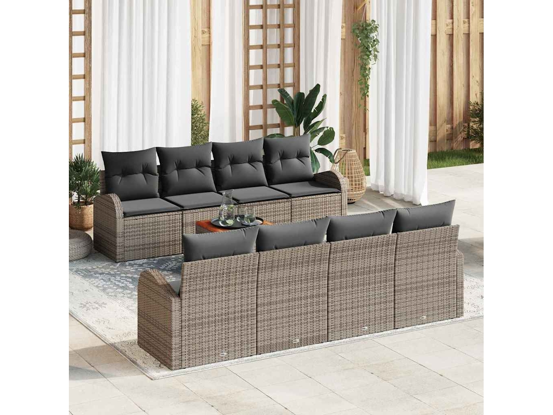 Vidaxl Conjunto De Sofá De Jardim 9 Unid. Cinzeto Vime Pe