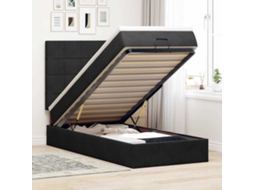 Estrutura De Cama Otomana Com Colchões Preto Veludo