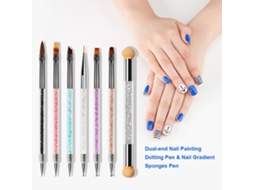 Set De 6 Pincéis De Arte De Unhas Com Pontas Dobras E Esponjas Gradientes Brancas