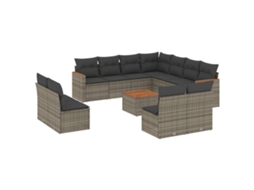 Conjunto de 12 Sofás Jardim com Almofadões Vime Pe Cinzento MAISON EXCLUSIVE
