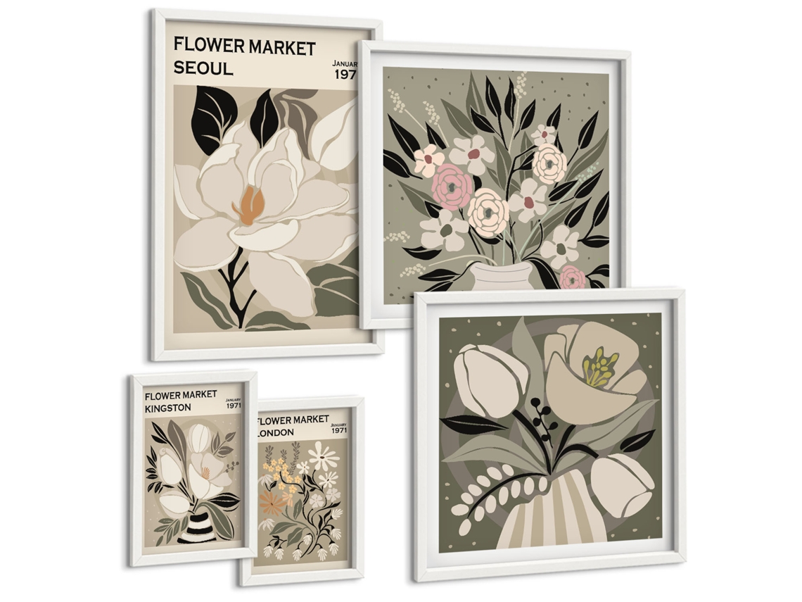 Conjunto De Pinturas Padrões Florais De Londres E Seul Espelharte (5 Peças)