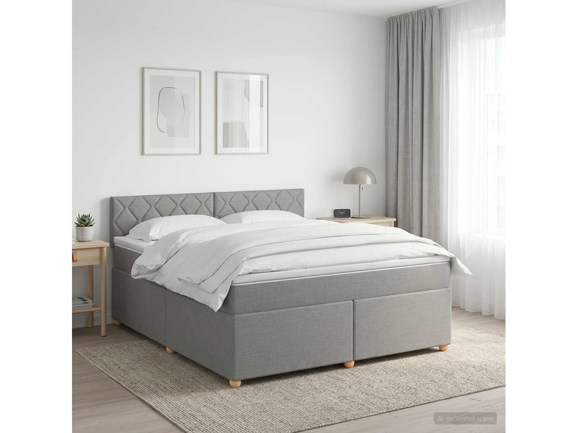 Vidaxl Cama Box Spring Com Colchão Cinzento-claro 180 X 200 Cm Tecido