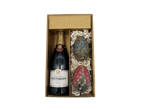 White gift box - Taittinger Champagne - 1 Brut 75 cl - 2 Fabergé Eggs (random pattern) LE PETIT DUC