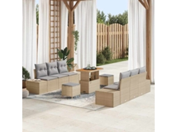 Vidaxl Conjunto De Sofá De Jardim 9 Unid. Bege Vime Pe
