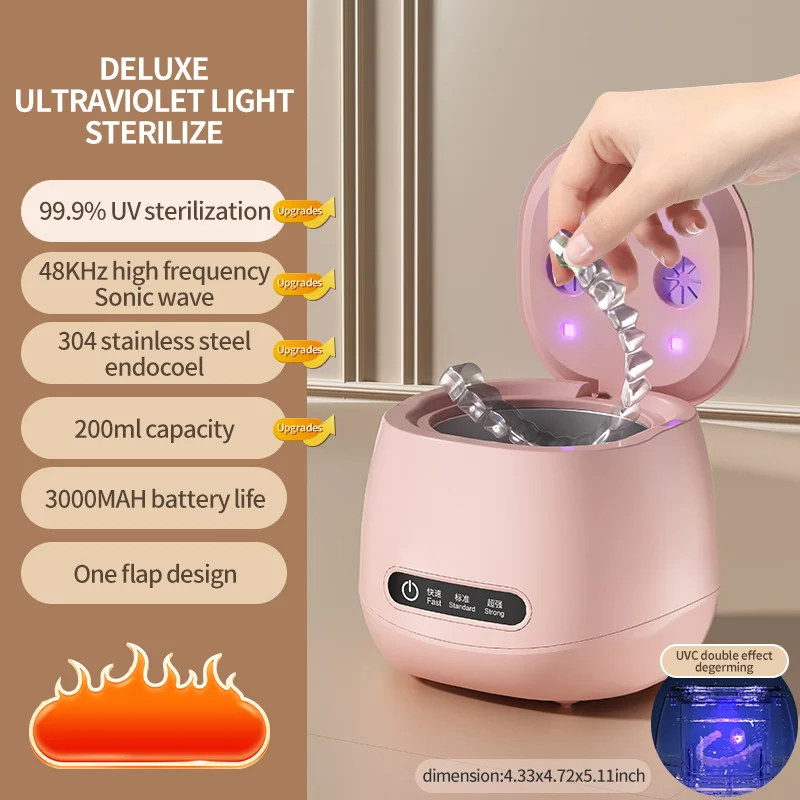 (rosa) Limpador Ultrassônico, Desinfecção Uv, 3 Modos De Temporizador