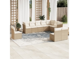 Vidaxl 10 Pcs Conjunto De Sofás P/ Jardim Com Almofadões Vime Pe Bege