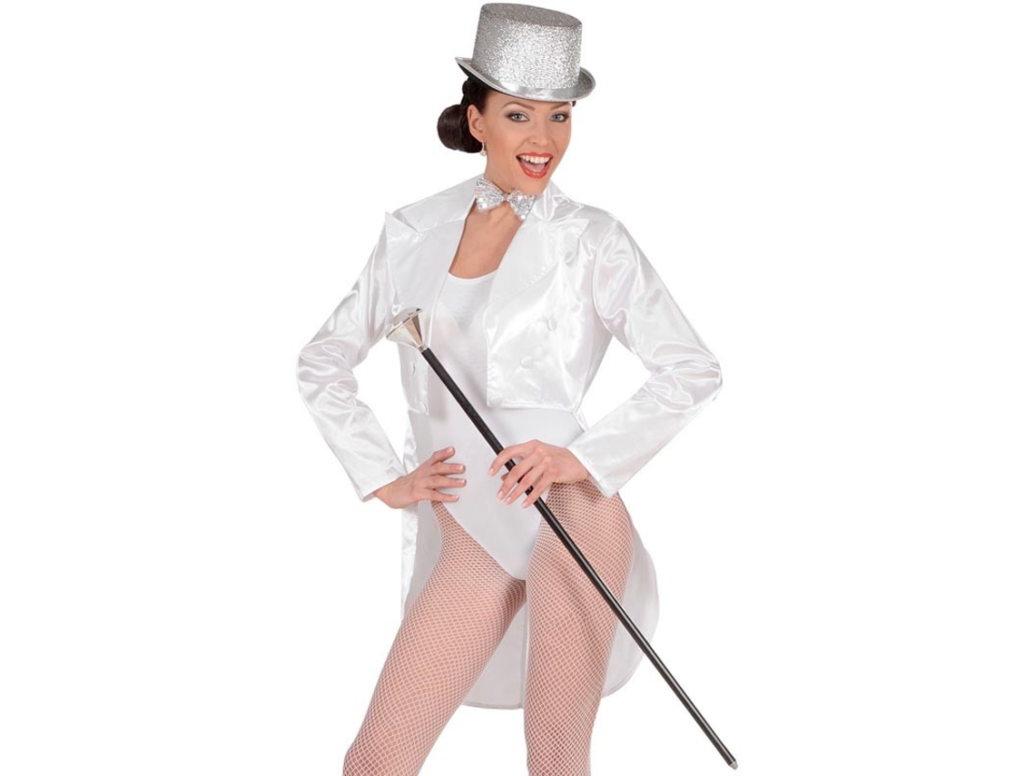 Fato de showtime ou fraque com cauda curva branca para mulher
