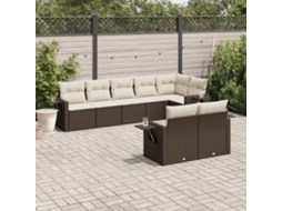 Vidaxl 8 Pcs Conjunto Sofás De Jardim C/ Almofadões Vime Pe Castanho