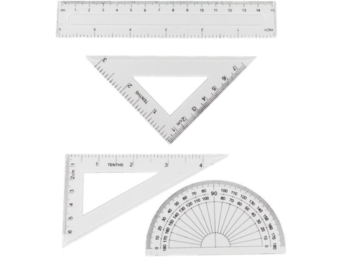 Réguas transparentes Heallily para desenho e anotações, conjunto de 4 peças, ferramentas escolares de plástico, práticas.