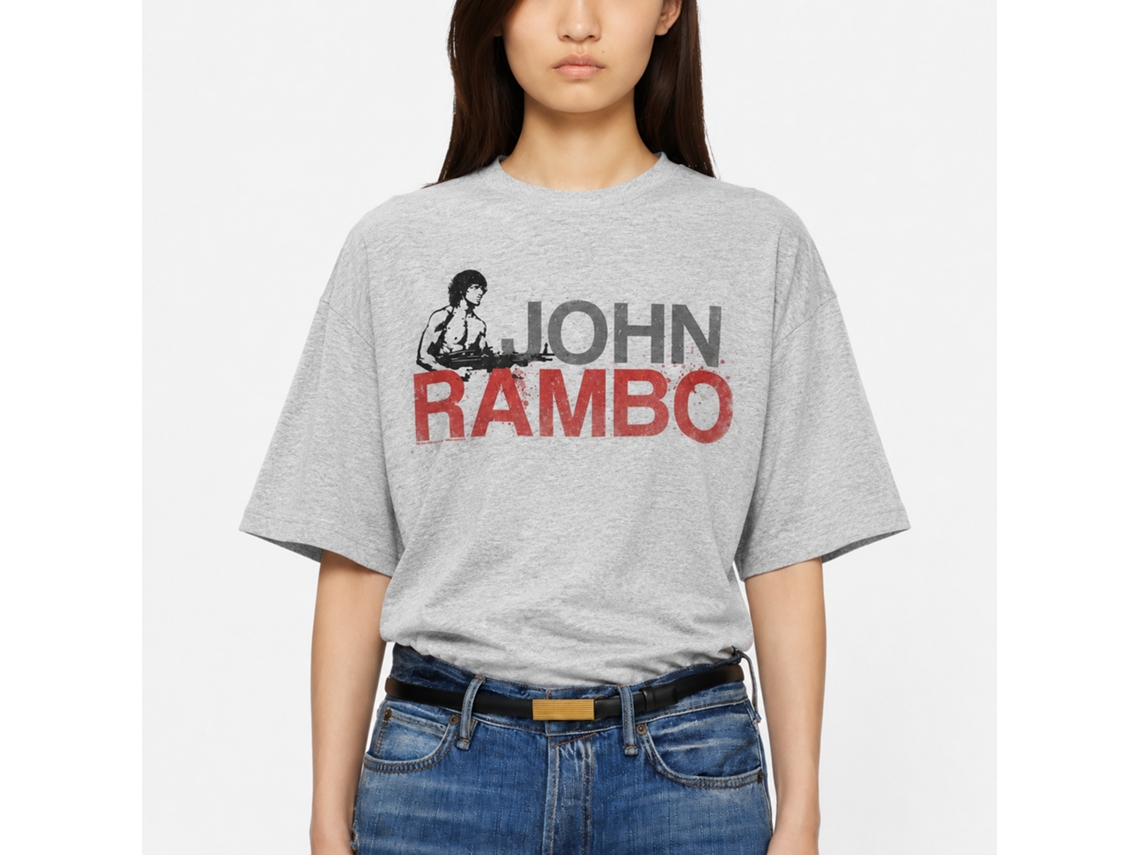 Rockinstone Rambo Movie Jonbo Heather Gray Adult T-shirt Size:xxl