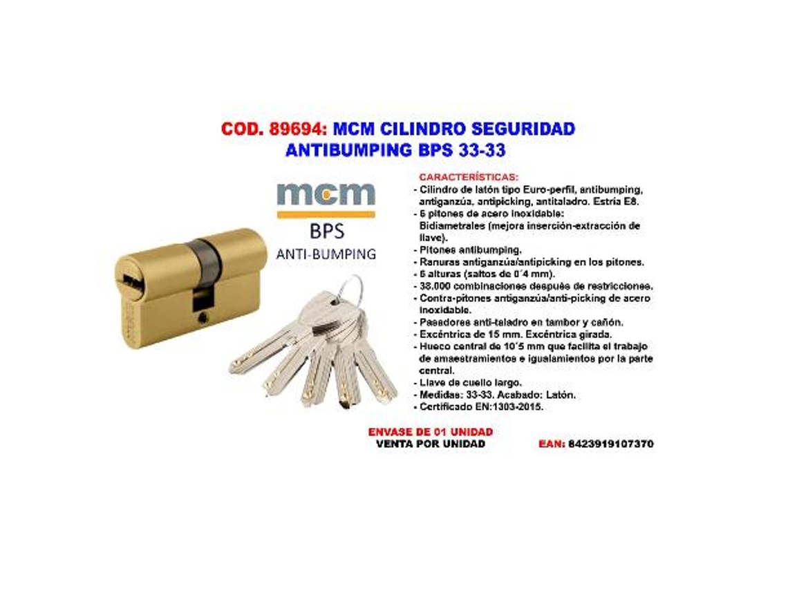 Mcm cilindro seguridad antibumping bps 33-33