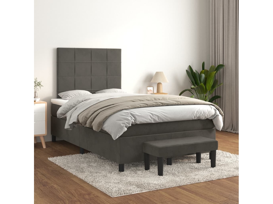 Vidaxl Cama Boxspring Com Colchão 120x200 Cm Veludo Cinzento-escuro