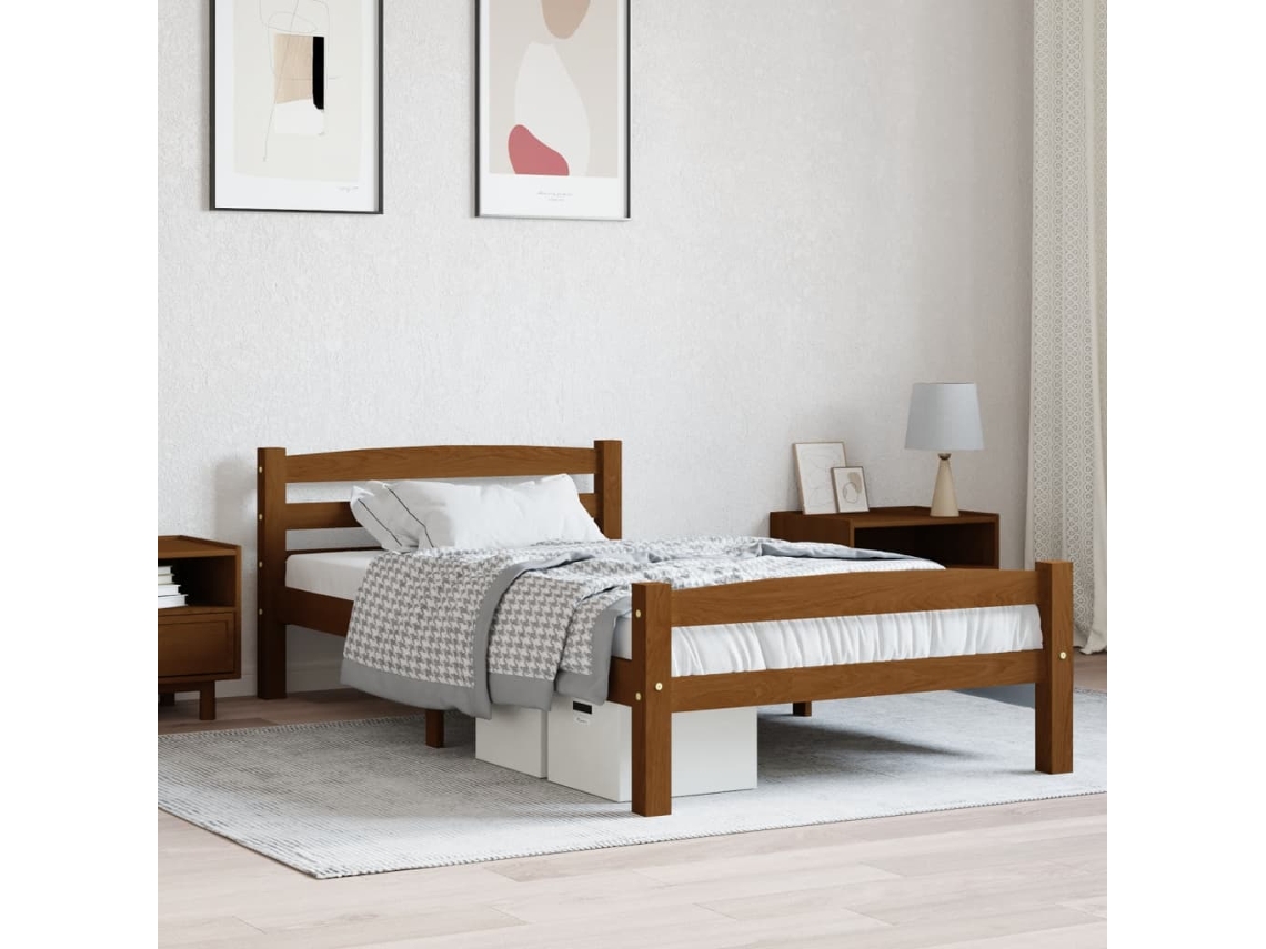Estrutura De Cama 90x200 Cm Pinho Maciço Castanho Mel