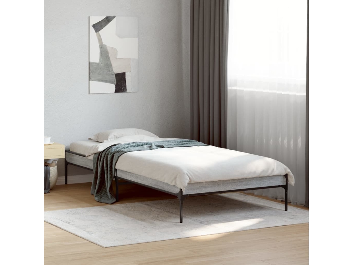 Vidaxl Estrutura De Cama Derivados De Madeira E Metal Cinzento Sonoma