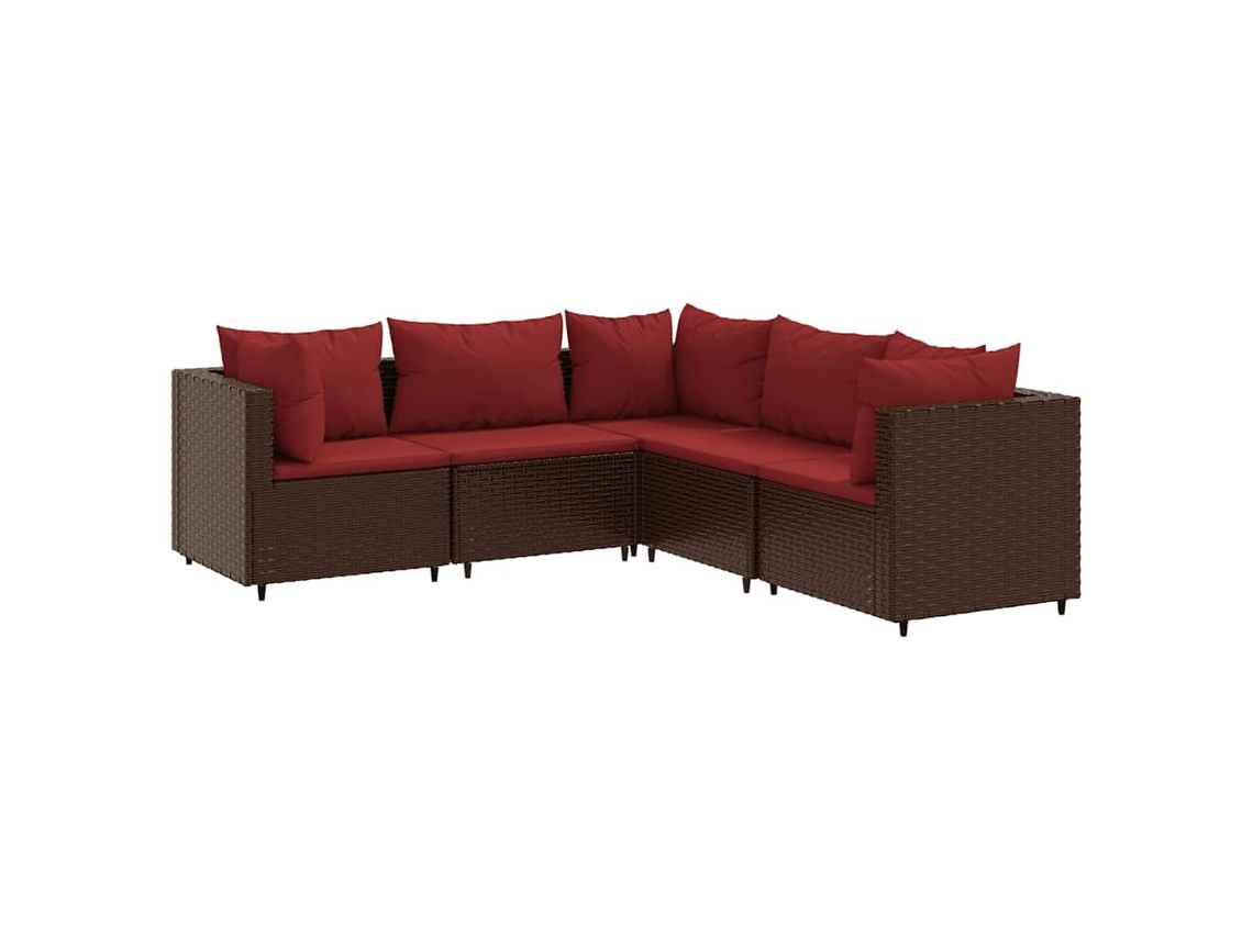 Conjunto de 5 Pcs Lounge Jardim com Almofadões Vime Pe Castanho MAISON EXCLUSIVE
