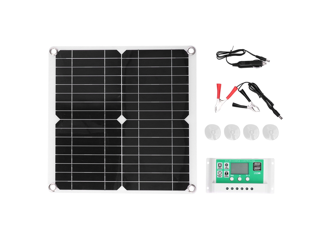 Painel Solar Flexível de Silício Monocristalino 40w 18v com Controlador de Carregamento Solar 10a para Exterior | S/MARCA