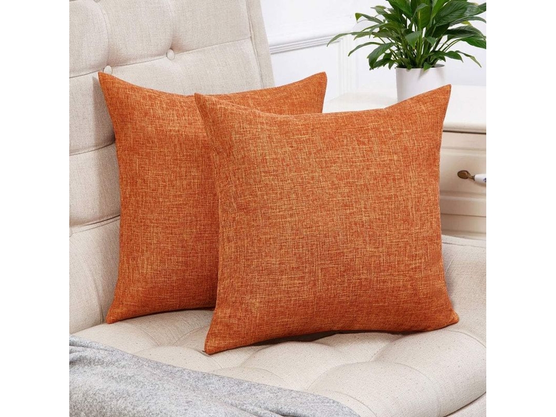 Rebe-funda De Almofada Lino Rústico Naranja Decorativa 45x45cm Para Sofá Pack De 2