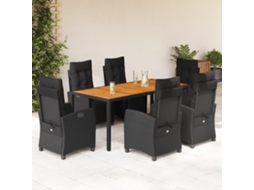 Vidaxl 7 Pcs Conjunto De Jantar P/ Jardim C/ Almofadões Vime Pe Preto