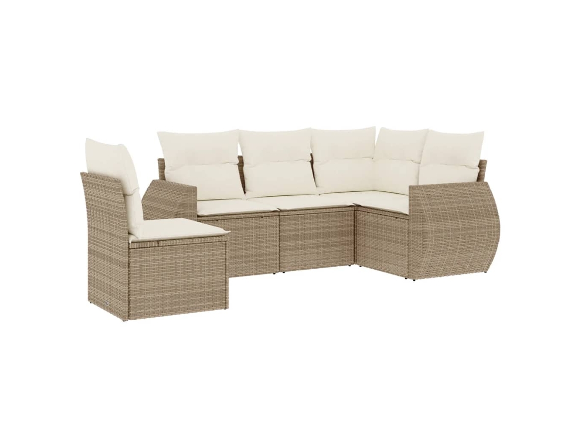 Conjunto de 5 Sofás para Jardim com Almofadões Vime Pe Bege MAISON EXCLUSIVE (5 pcs)