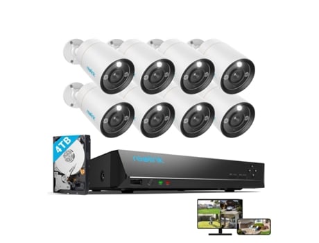 Kits de Vigilância REOLINK com 8X Câmaras Bullet Poe de 12Mp e Nvr de 16 Canais com 4Tb Hdd