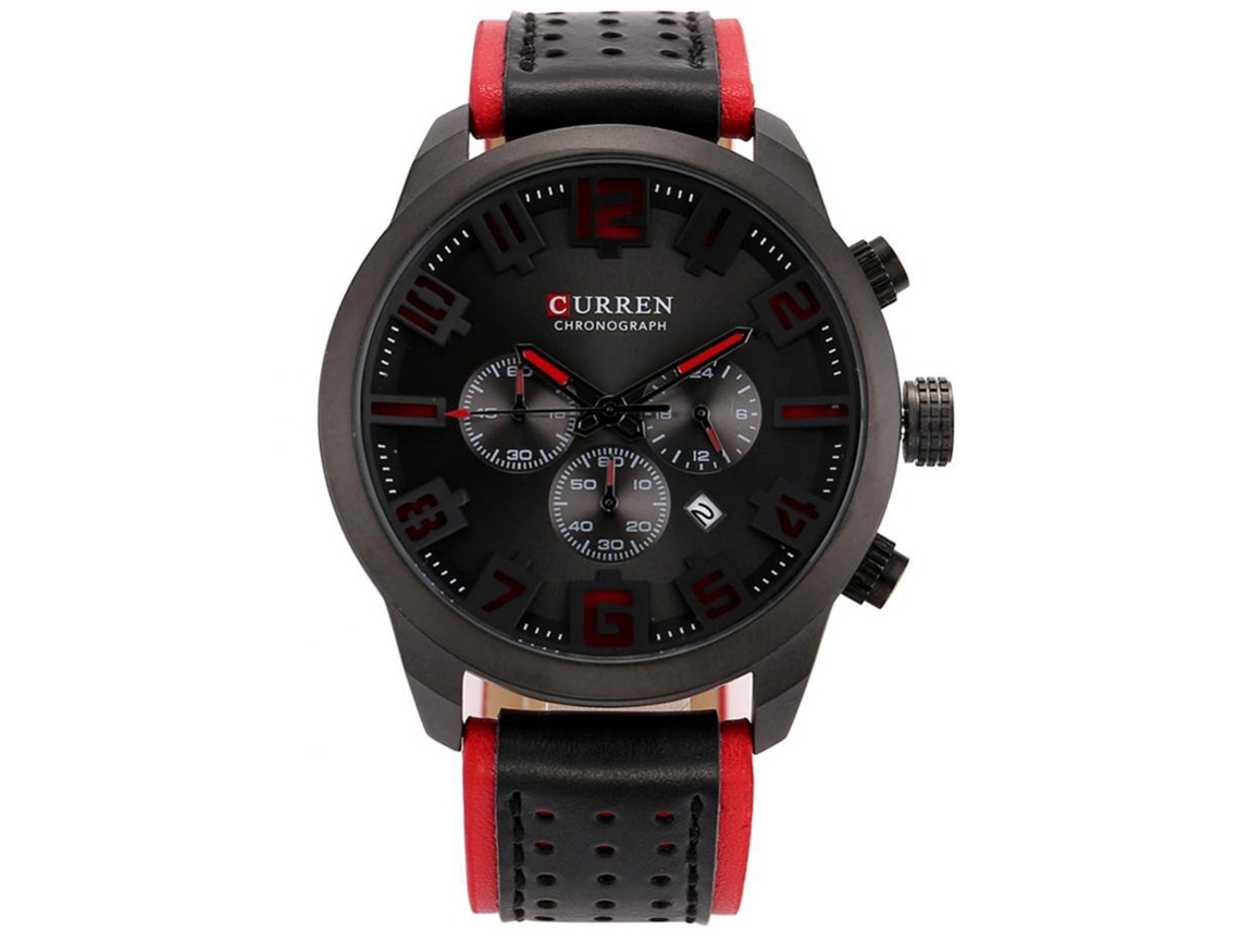 Relógio masculino Curren com calendário, pulseira de couro PU, movimento de quartzo, resistente à água, 3 cores.
