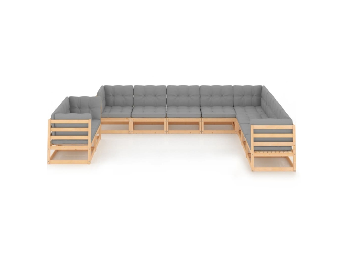 Maison Exclusive - 10 Pcs Conjunto Lounge De Jardim C/ Almofadões Pinho Maciço