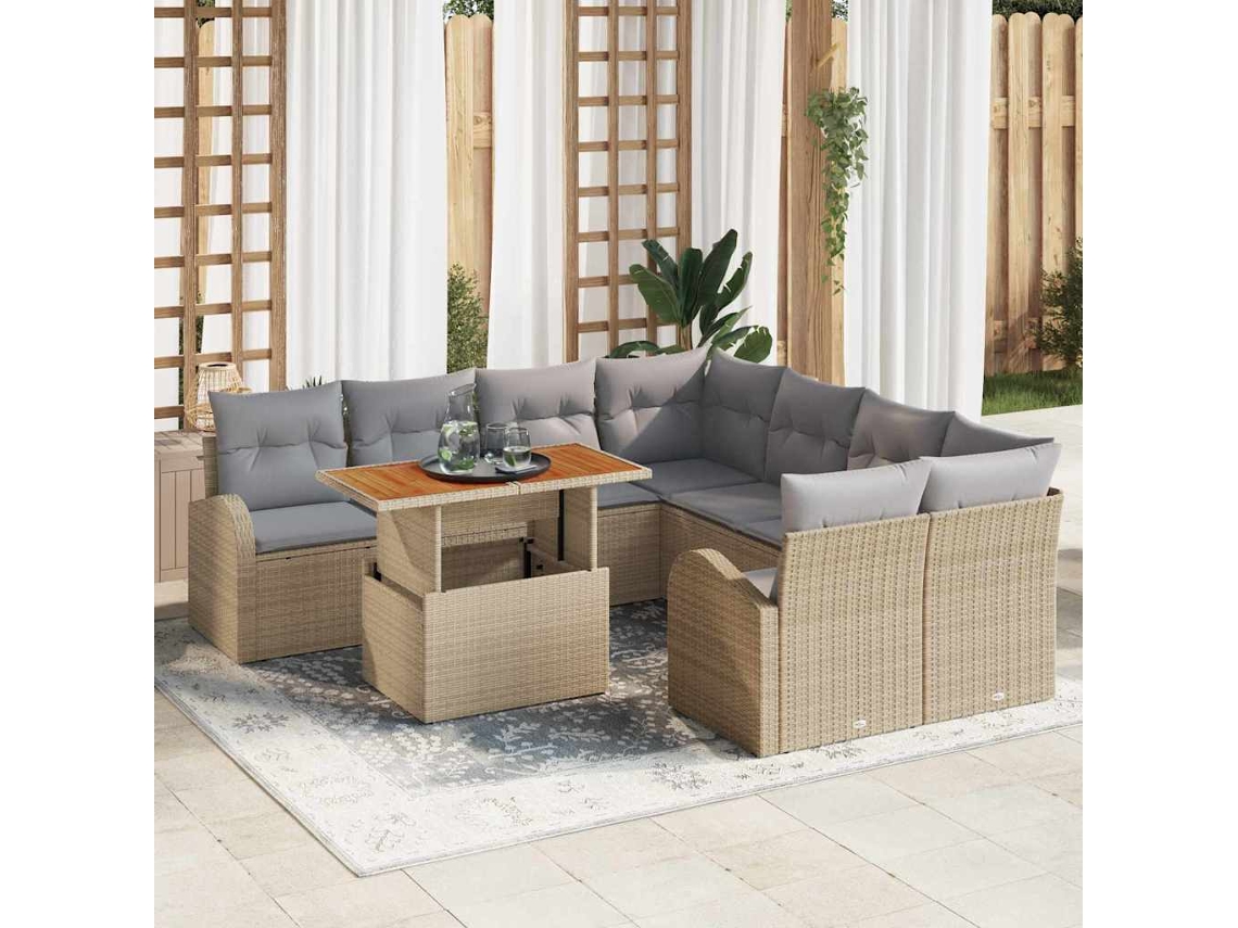 Vidaxl Conjunto De Sofá De Jardim 9 Unid. Bege E Cinzento Claro