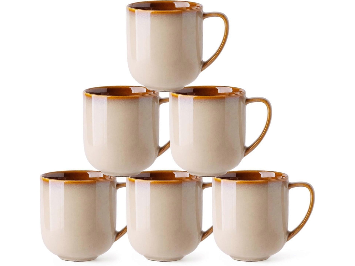 Conjunto De 6 Canecas De Cerâmica Para Café, 350ml, Com Alça Grande Ergonômica, Próprias Para Lava-louças.