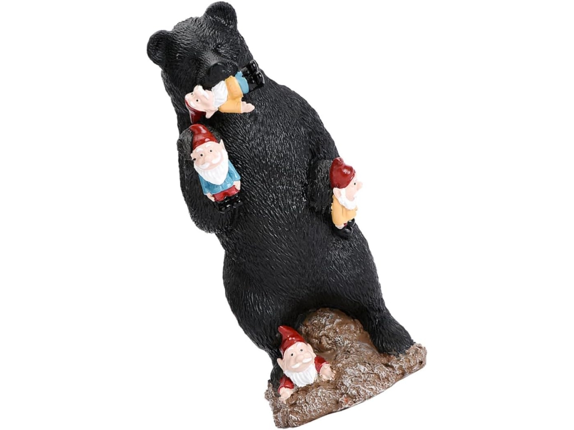 Estátua de Gnomo Urso Preto para Jardim, Feita de Resina, Figura Divertida de Gnomo Comendo Urso, para Escritórios e CHABERLU