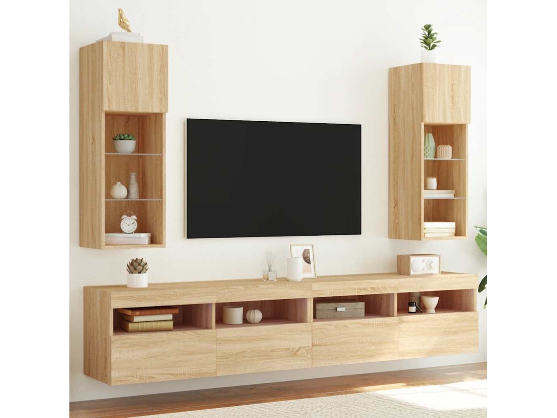 Vidaxl Móveis De Tv Com Luzes Led 2 Pcs 30,5x30x90 Cm Carvalho Sonoma