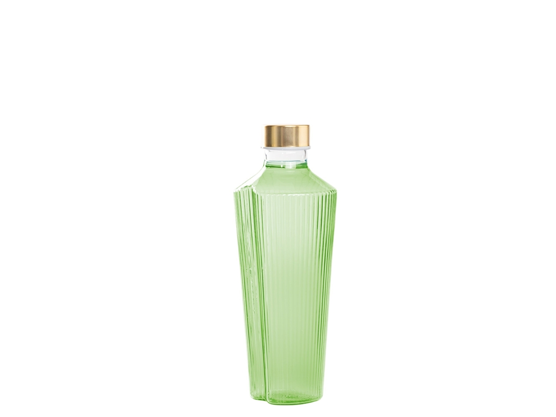 Garrafa Prática De Vidro Borossilicato Verde-maçã Com Design Elegante, Slots Verticais E Tampas Acetinadas Intercambiáveis ​​para Mesas Modernas.