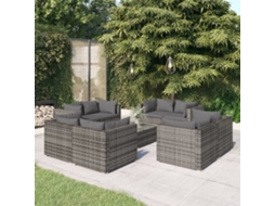 Vidaxl 9 Pcs Conjunto Lounge De Jardim C/ Almofadões Vime Pe Cinzento