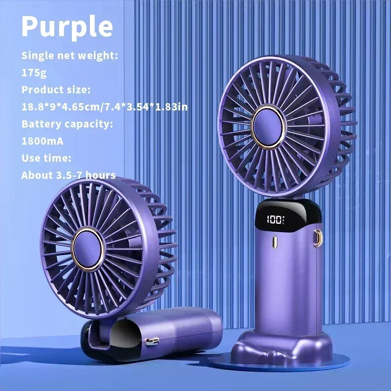 Ventilador Portátil Dobrável De Mão, Mini Ventilador Dobrável Com Bateria Recarregável Via Usb, Para Uso Em Mesa No Pescoço, 5 Velocidades, Roxo