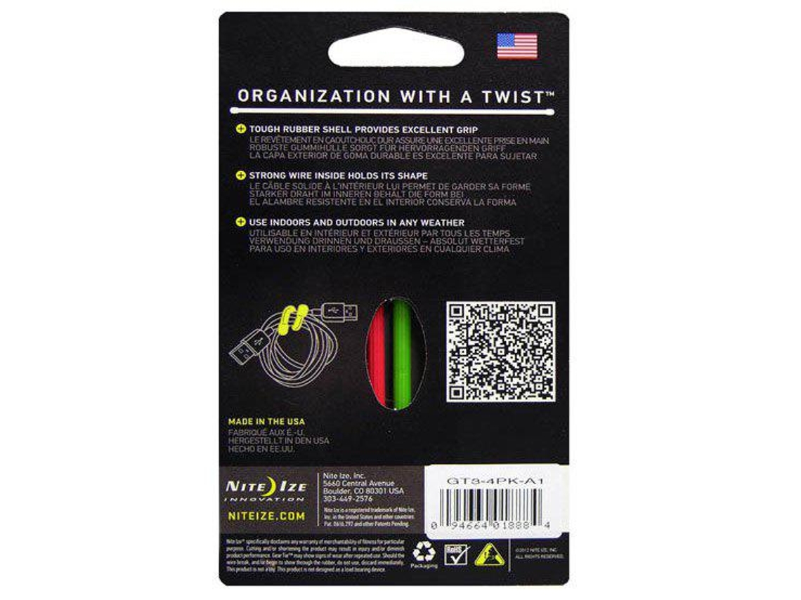 Nite Ize Gear Tie 3´´ 4 Pack