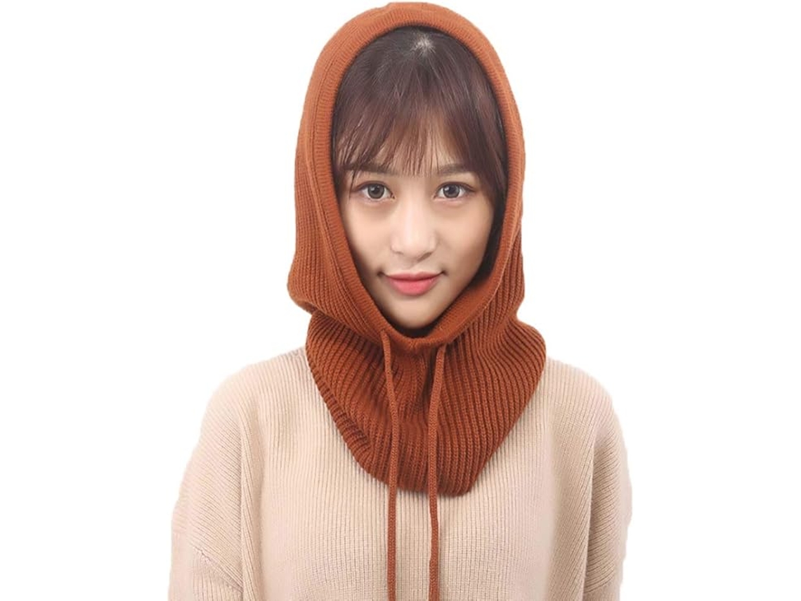Balaclava Feminina com Capuz, Gorro de Malha de Cashmere para Inverno, Máscara de Esqui, Boné para Esqui Ao Ar Livre BRILVIBERA (marrom)