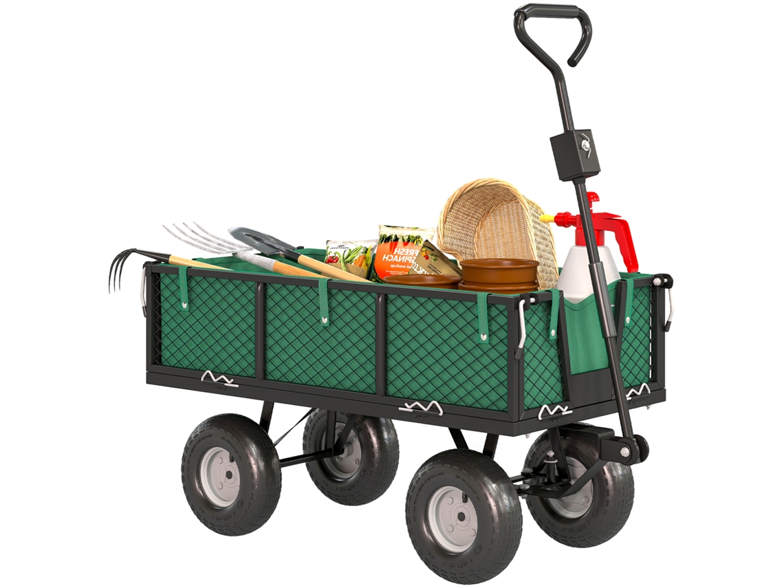 Carro de Jardim com Rodas Grandes Alça Ajustável e Bolsa Impermeável Carga 300 Kg 105x51x54cm Verde | S/MARCA