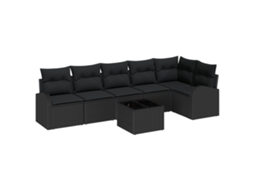 Conjunto 7 Conjunto De Sofá De Jardim Vidaxl Preto Vime Pe (289 X 124 X 85 Cm)