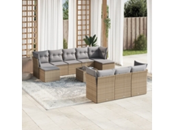 Vidaxl 11 Pcs Conjunto Sofás De Jardim C/ Almofadões Vime Pe Bege