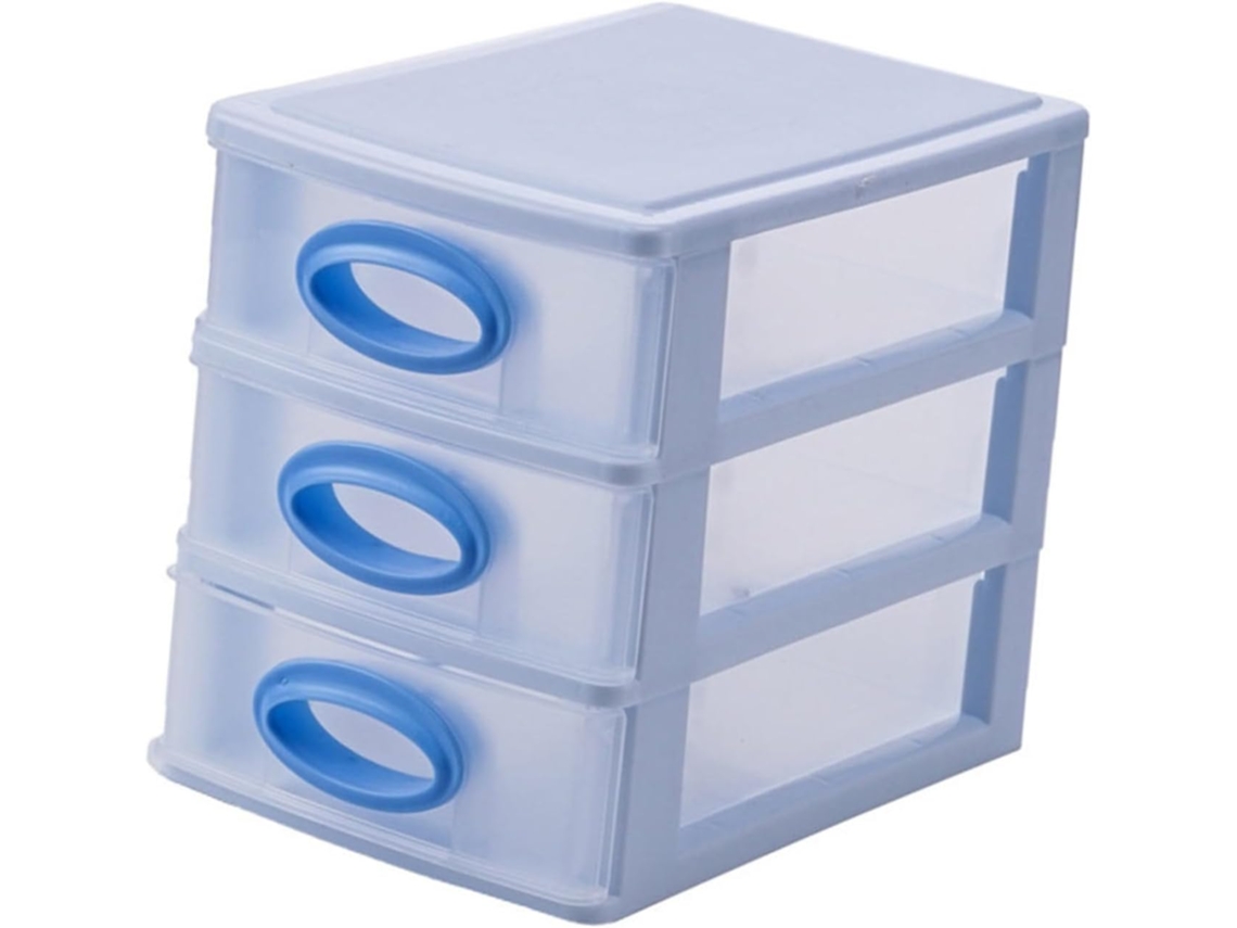 Caixa Organizadora Multifuncional Amosfun de 3 Níveis, Azul, em Plástico Transparente Espesso, com Gavetas Ind