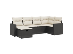 Conjunto Sofás de Jardim 6 Pcs com Almofadões Vime Pe Preto MAISON EXCLUSIVE (6 pcs)