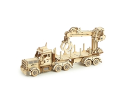 Kit De Modelo 3d Em Madeira Com Guindaste E Caminhão Com Mecanismo De Movimentação. 428 Peças. 43x10x19 Cm.
